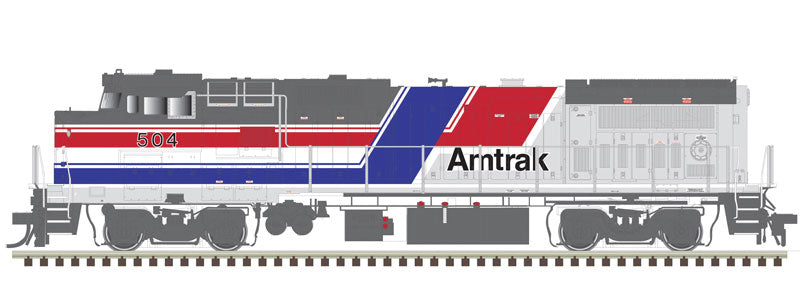 Atlas N GE Dash 8-40BHW with Deck Ditch Lights - LokSound and DCC - Master(R) Gold -- Amtrak 507 (Hockey Stick, red, blue, silver)