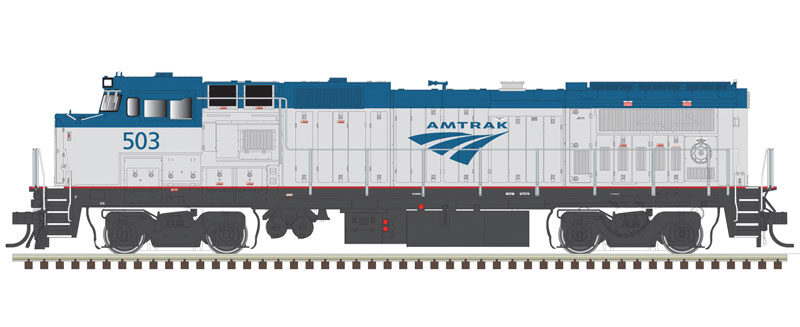 Atlas N GE Dash 8-40BHW with Deck Ditch Lights - LokSound and DCC - Master(R) Gold -- Amtrak 503 (Phase V, blue, silver)