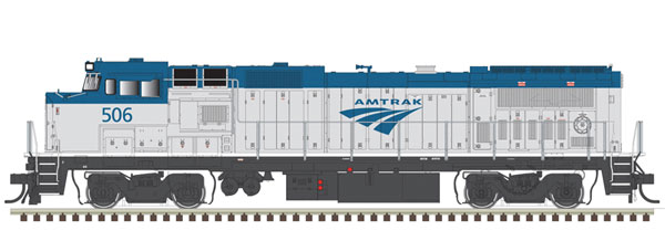 Atlas N GE Dash 8-40BHW with Deck Ditch Lights - LokSound and DCC - Master(R) Gold -- Amtrak 508 (Phase V, blue, silver, white sill)