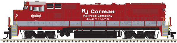 Atlas N GE Dash 8-40BW with Deck Ditch Lights - LokSound and DCC - Master(R) Gold -- RJ Corman 573 (red, silver)