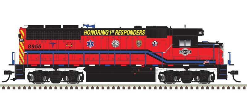 EMD Atlas N GP40 with Ditch Lights - Standard DC - Master(R) Silver -- Port Harbor 8955 (1st Responders, red, white, blue, black)