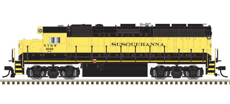 EMD Atlas N GP40 with Ditch Lights - LokSound and DCC - Master(R) Gold -- New York, Susquehanna & Western 3040 (yellow, black)