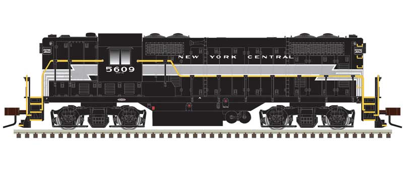 Atlas N EMD GP7 Phase I - Standard DC -- New York Central #5608 (Lightning Stripe, black, gray)