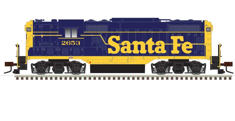 Atlas N EMD GP7 Phase I w/Torpedo Tubes - Standard DC -- Santa Fe #2650 (blue, yellow)