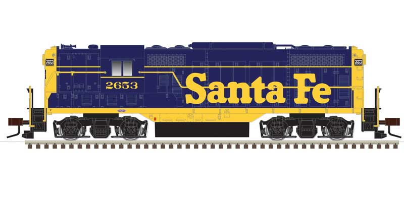 Atlas N EMD GP7 Phase I w/Torpedo Tubes - Standard DC -- Santa Fe #2653 (blue, yellow)