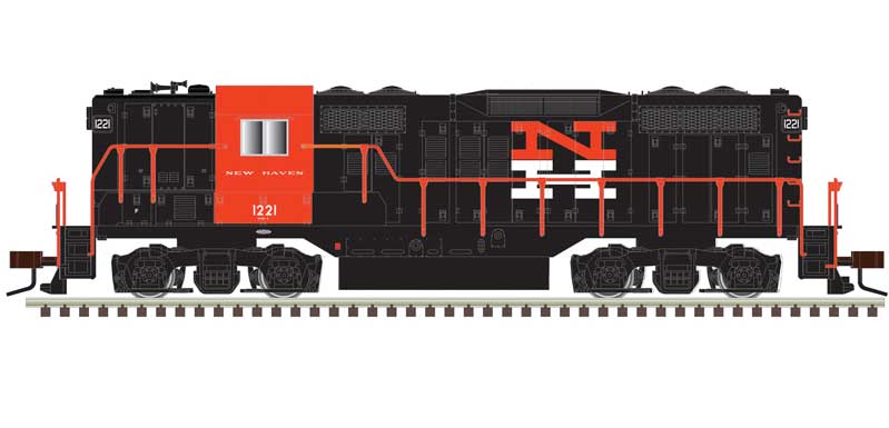 Atlas N EMD GP9 - Standard DC -- New Haven #1221 (black, orange, white)