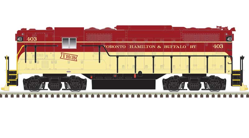 Atlas N EMD GP9 w/Torpedo Tubes - Standard DC -- Toronto, Hamilton and Buffalo #402 (maroon, cream)