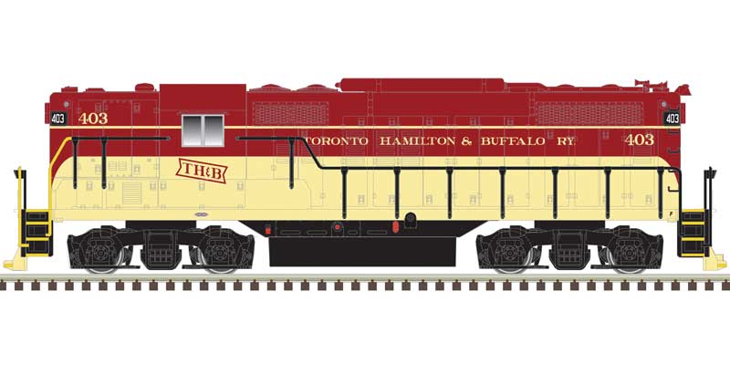 Atlas N EMD GP9 w/Torpedo Tubes - Standard DC -- Toronto, Hamilton and Buffalo #403 (maroon, cream)