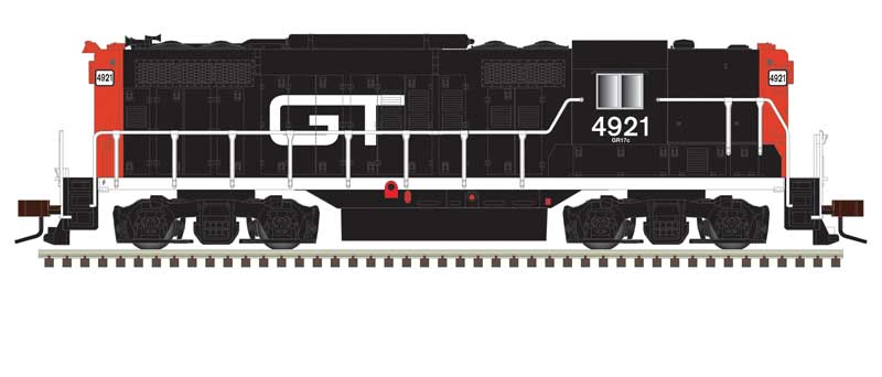 Atlas N EMD GP9 w/Torpedo Tubes - Standard DC -- Grand Trunk #4921 (black, red, white)