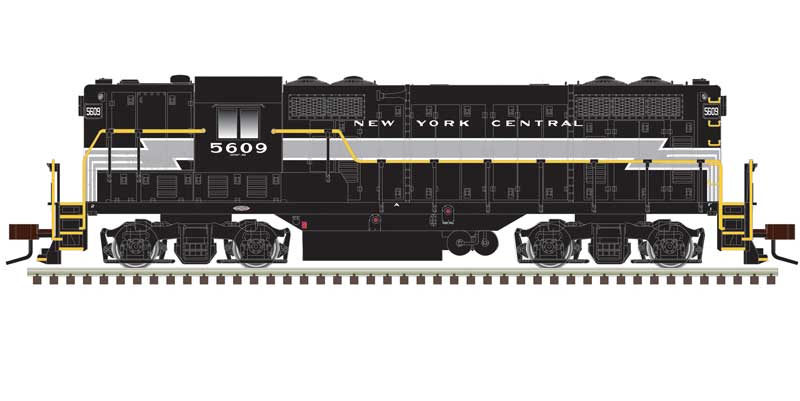 Atlas N EMD GP7 Phase I - LokSound & DCC -- New York Central #5609 (Lightning Stripe, black, gray)