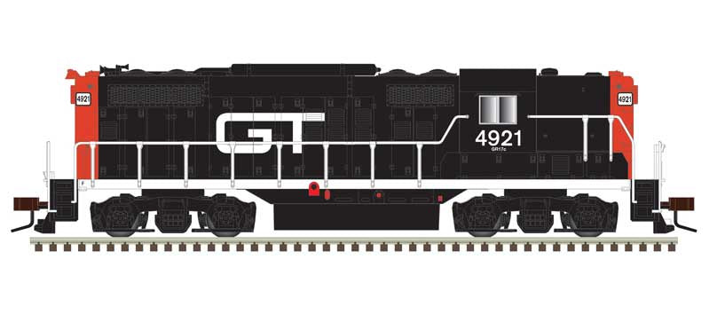 Atlas N EMD GP9 w/Torpedo Tubes - LokSound & DCC -- Grand Trunk #4921 (black, red, white)
