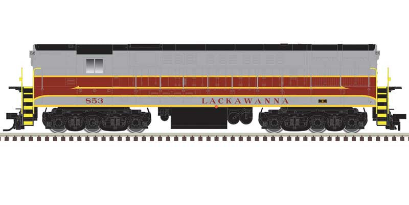 Atlas N FM H-24-66 Phase 1A Trainmaster - Standard DC -- Delaware, Lackawanna & Western #853 (gray, maroon, yellow)