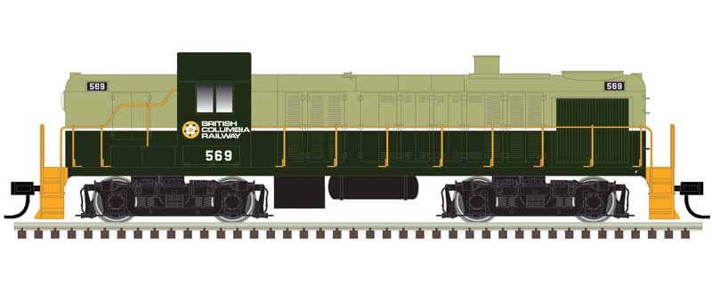 Atlas N Alco RS3 - Standard DC - Classic Silver -- British Columbia Railway #569 (green, yellow)