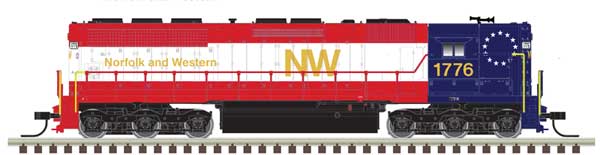 Atlas N EMD SD45 High Nose - Standard DC - Master(R) Silver -- Norfolk & Western #1776 (Bicentennial, red, white, blue)