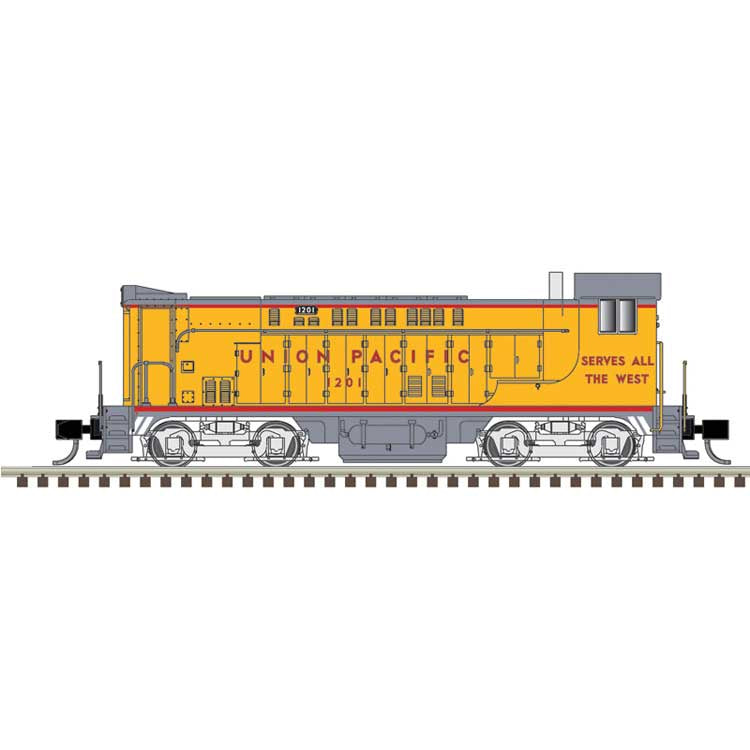 Atlas N Baldwin VO1000 - Standard DC - Master(R) Silver -- Union Pacific #1201 (Armour Yellow, gray, red frame stripe)