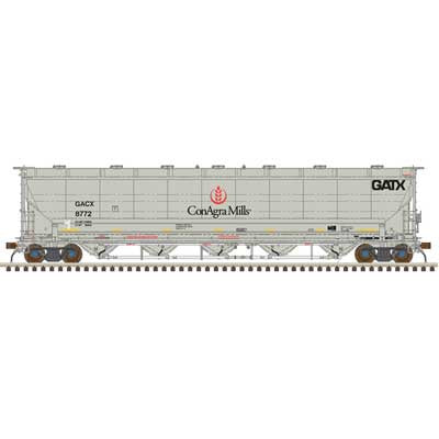 Atlas N Trinity 5660 PD Covered Hopper - Ready to Run -- ConAgra Mills GACX #8771 (gray, black, red logo, yellow conspicuity stripes)