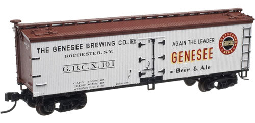 Atlas N 40' Wood Reefer - Ready to Run - Master(R) -- Genesee Brewing Company GBCX #102 (gray, Boxcar Red, black, red)