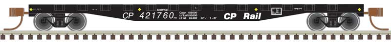 Atlas N 50' Steel Flatcar with Stakes - Ready to Run -- Canadian Pacific 421682 (black, white)