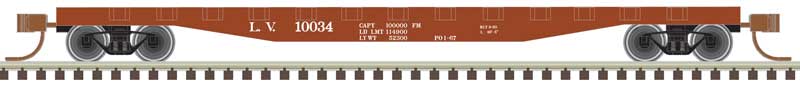 Atlas N 50' Steel Flatcar with Stakes - Ready to Run -- Lehigh Valley 10034 (Boxcar Red, white)