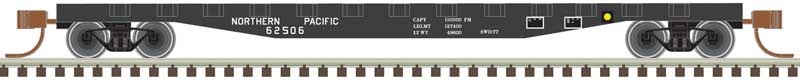 Atlas N 50' Steel Flatcar with Stakes - Ready to Run -- Northern Pacific 62552 (black, white)