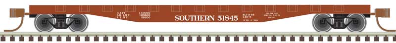 Atlas N 50' Steel Flatcar with Stakes - Ready to Run -- Southern Railway 51852 (Boxcar Red, white)