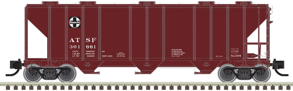 Atlas N PS-4000 3-Bay Covered Hopper - Ready to Run - Master(R) -- Santa Fe 301661 (Boxcar Red, white, black)