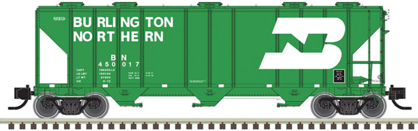 Atlas N PS-4000 3-Bay Covered Hopper - Ready to Run - Master(R) -- Burlington Northern 450017 (Cascade Green, white)