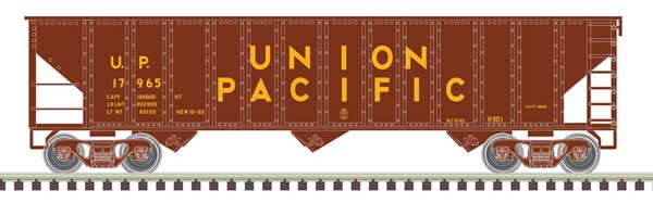 Atlas N 90-Ton 3-Bay Hopper with Load - Ready to Run -- Union Pacific 17965 (Boxcar Red, yellow)