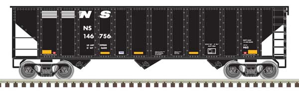 Atlas N 90-Ton 3-Bay Hopper with Load - Ready to Run -- Norfolk Southern 146608 (black, white)