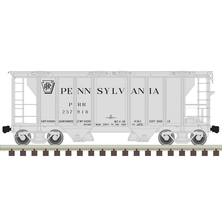 Atlas N PS-2 2-Bay Covered Hopper - Ready to Run -- Pennsylvania Railroad 257918 (gray, black, Shadow Keystone)