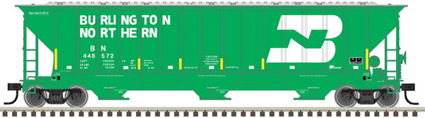 Atlas N Thrall 4750 3-Bay Covered Hopper - BNSF Railway 448408 (Ex-BN, green, white, Conspicuity Stripes)