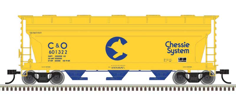 Atlas N ACF 3560 Center-Flow Covered Hopper - Ready to Run -- Chessie System C&O 601322 (Yellow, Blue)