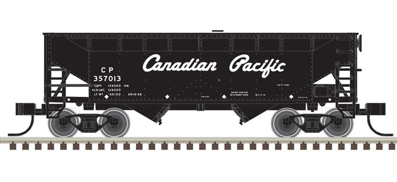 Atlas N 2-Bay Offset-Side Hopper with Flat Ends & Load 3-Pack - Ready to Run - Master( -- Canadian Pacific 357032, 357056, 357125 (black, white, Script Lettering)