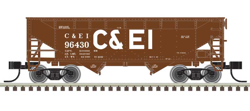 Atlas N 2-Bay Offset-Side Hopper with Flat Ends & Load - Ready to Run - Master(R) -- Chicago & Eastern Illinois 96128 (Boxcar Red, white, Billboard C&EI)