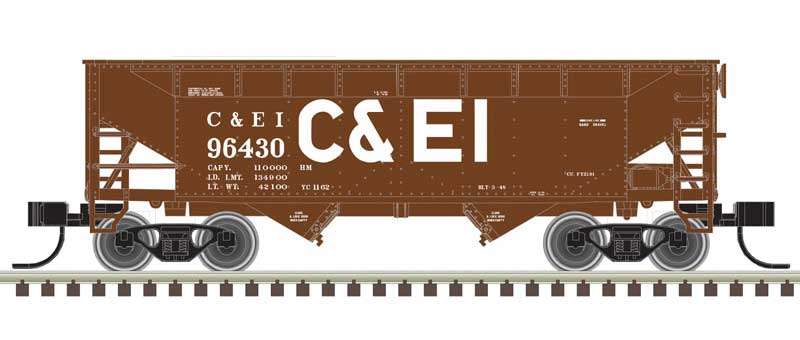 Atlas N 2-Bay Offset-Side Hopper with Flat Ends & Load - Ready to Run - Master(R) -- Chicago & Eastern Illinois 96227 (Boxcar Red, white, Billboard C&EI)