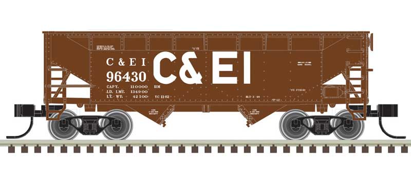 Atlas N 2-Bay Offset-Side Hopper with Flat Ends & Load 3-Pack - Ready to Run - Master( -- Chicago & Eastern Illinois 96154, 96293, 96347 (Boxcar Red, white, Billboar