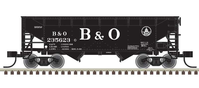 Atlas N 2-Bay Offset-Side Hopper with Flat Ends & Load - Ready to Run - Master(R) -- Baltimore & Ohio 235623 (black, white)