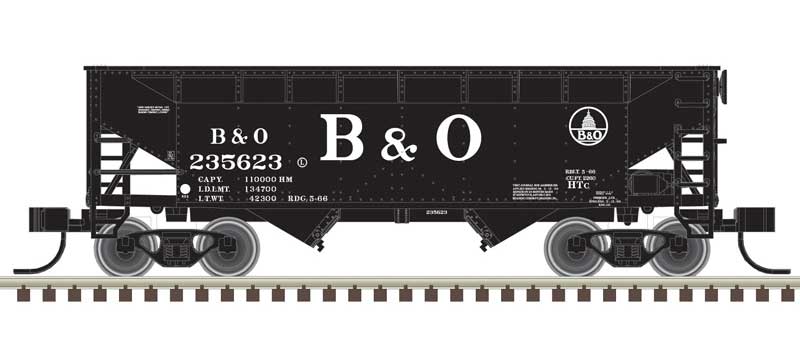 Atlas N 2-Bay Offset-Side Hopper with Flat Ends & Load 3-Pack - Ready to Run - Master( -- Baltimore & Ohio 235671, 235712, 235876 (black, white)