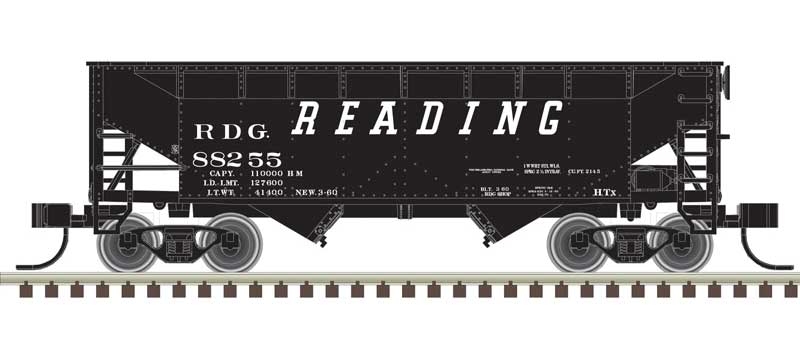 Atlas N 2-Bay Offset-Side Hopper with Flat Ends & Load 3-Pack - Ready to Run - Master( -- Reading 88213, 88236, 88259 (black, white)