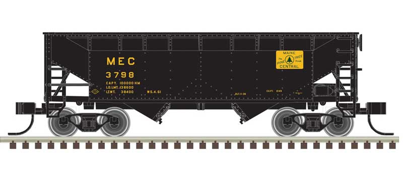 Atlas N 2-Bay Offset-Side Hopper with Flat Ends & Load 3-Pack - Ready to Run - Master( -- Maine Central 3798, 3811, 3845 (black, white, Harvest Gold)