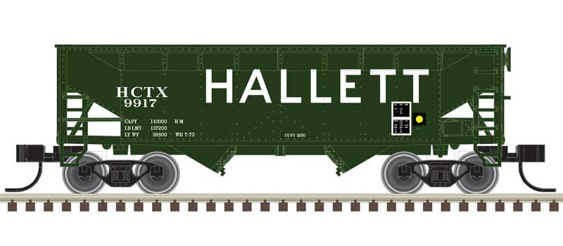 Atlas N 2-Bay Offset-Side Hopper with Flat Ends & Load - Ready to Run - Master(R) -- Hallett 9924 (green, white)