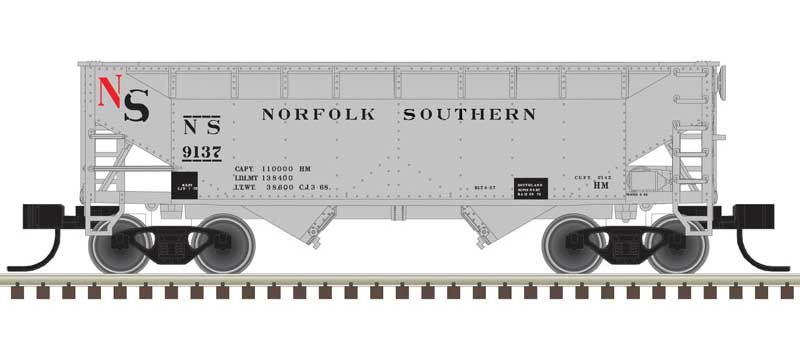 Atlas N 2-Bay Offset-Side Hopper with Flat Ends & Load - Ready to Run - Master(R) -- Original Norfolk Southern 9171 (gray, black, red)