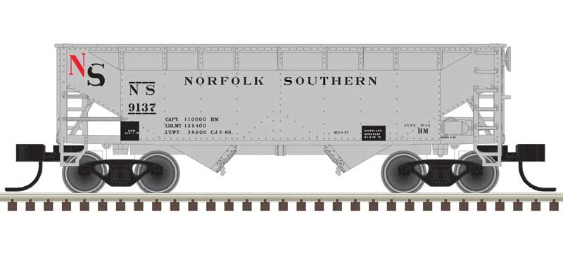 Atlas N 2-Bay Offset-Side Hopper with Flat Ends & Load 3-Pack - Ready to Run - Master( -- Original Norfolk Southern (gray) 9124, 9133, 9169 (gray, black, red)