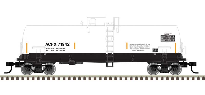 Atlas ACF 14,000-Gallon Kaolin Tank Car - Ready to Run -- ACFX 71928 (white, black, yellow conspicuity marks) - ATL50006149