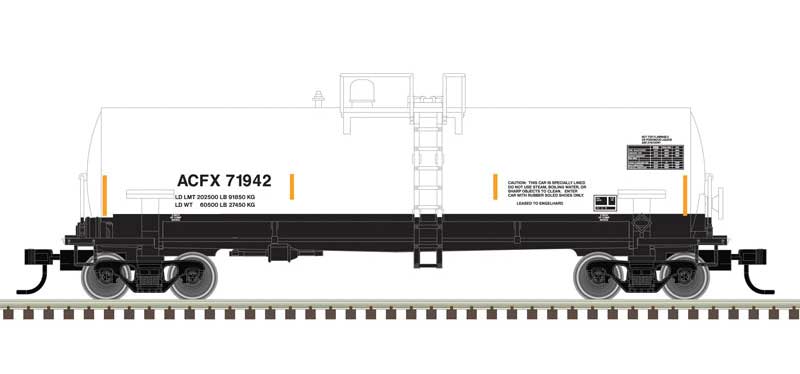 Atlas ACF 14,000-Gallon Kaolin Tank Car - Ready to Run -- ACFX 71942 (white, black, yellow conspicuity marks) - ATL50006151