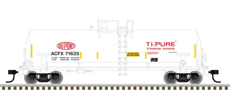 Atlas ACF 14,000-Gallon Kaolin Tank Car - Ready to Run -- Dupont 71623 (white, red, black, yellow conspicuity marks, TiPure) - ATL50006153
