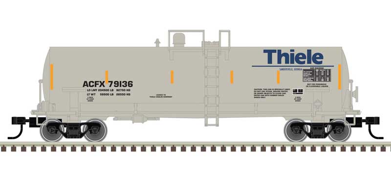 Atlas ACF 14,000-Gallon Kaolin Tank Car - Ready to Run -- Thiele Kaolin 79125 (gray, blue, yellow conspicuity marks) - ATL50006161