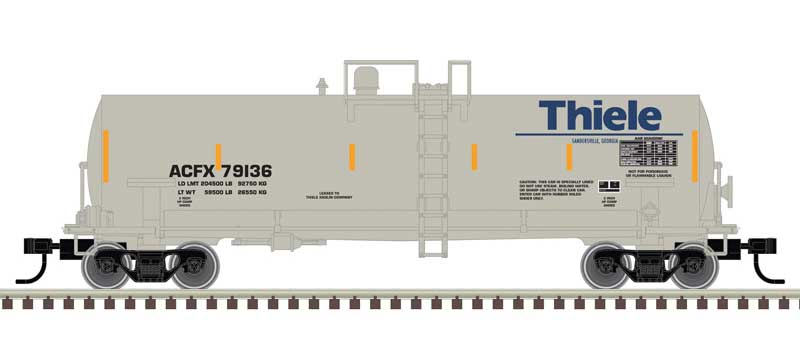 Atlas ACF 14,000-Gallon Kaolin Tank Car - Ready to Run -- Thiele Kaolin 79135 (gray, blue, yellow conspicuity marks) - ATL50006162