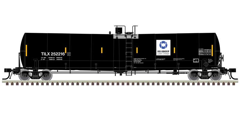 Atlas N Trinity 25,500-Gallon Tank Car - Ready to Run -- IOI Group TILX #252202 (black, white, blue)