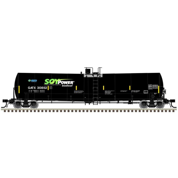 Atlas N Trinity 25,500-Gallon Tank Car - Ready to Run -- Soy Power Bio Fuels GATX #30831 (black, blue, green, white)